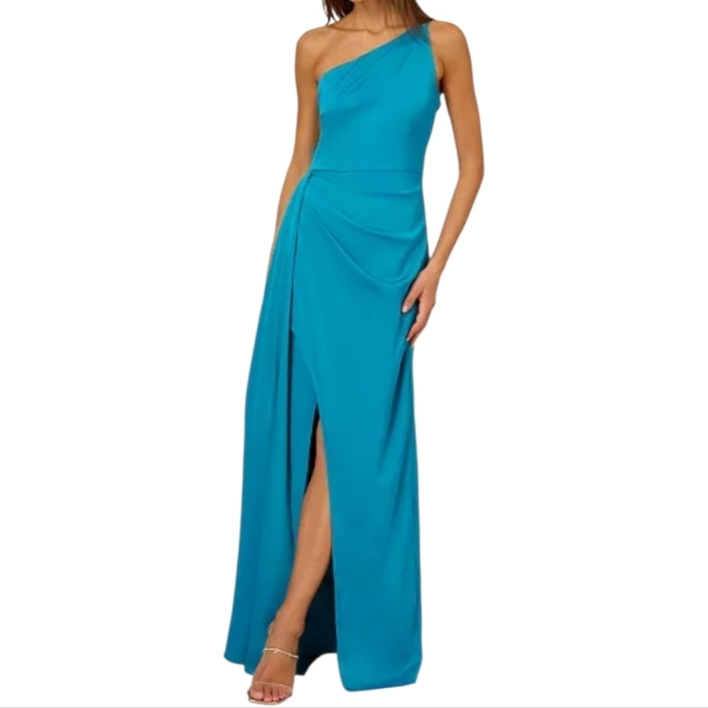 Adrianna Papell Blue One-Shoulder Dress, Size  4